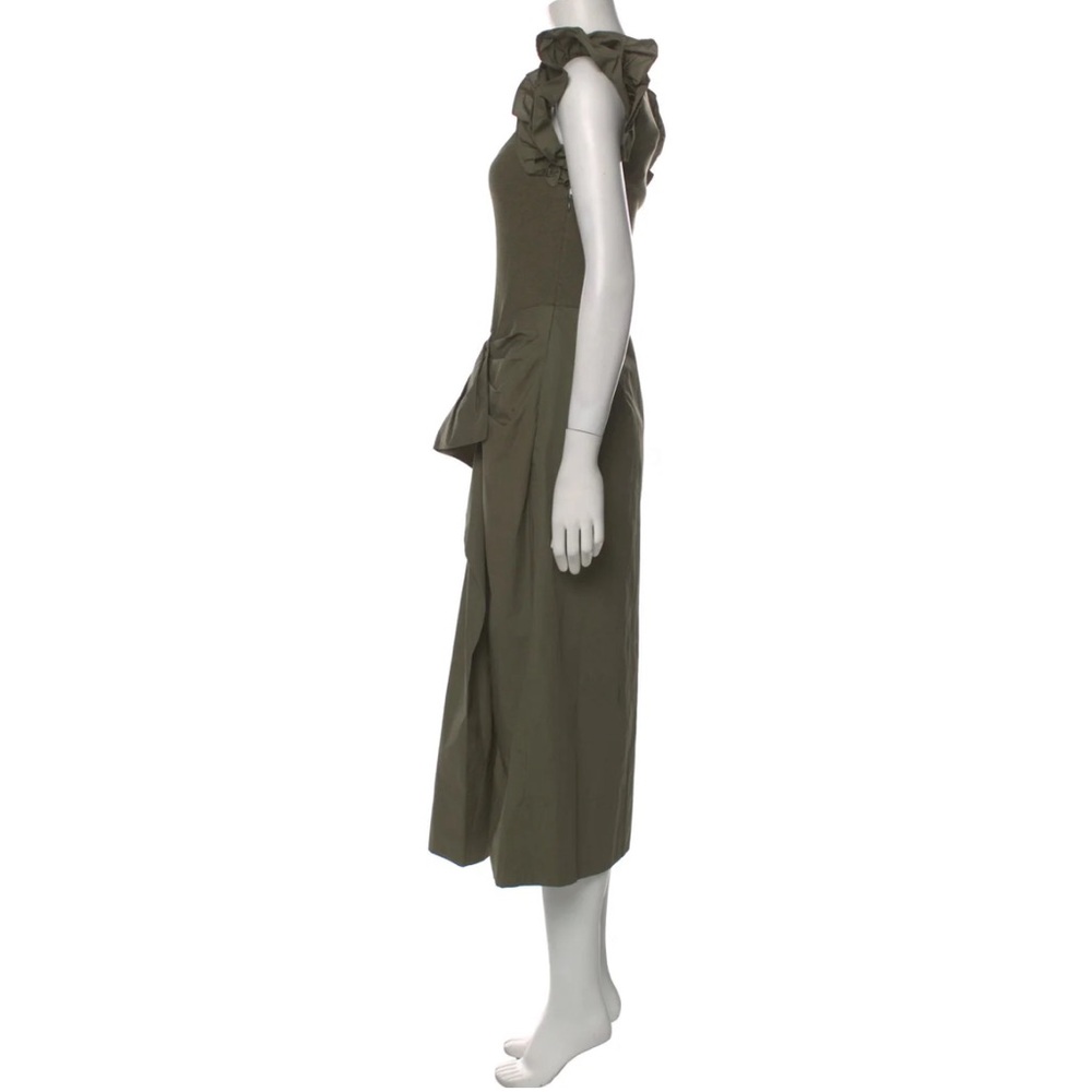 Olive/army green front ruffle dress with a zipper